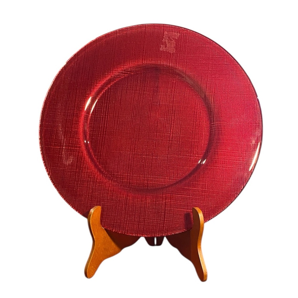 Set of 4 Villeroy & Boch Sparkle Vibrant Ruby Red 13.5” Glass Charger Plates - Picture 4 of 10